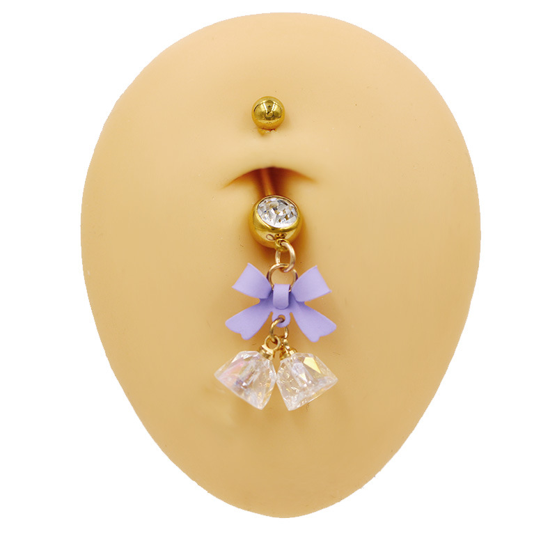 Belly Button Ring With Bow And Bell Pendant Piercing Jewellery_voghion.com