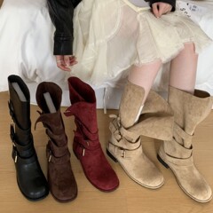 软底时尚长筒靴女2025新款不过膝绒面长靴女款显瘦高筒骑士靴子潮