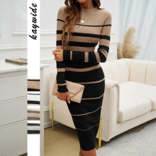 2025跨境欧美气质修身显瘦包臀中长裙毛衣连衣裙女装秋冬亚马逊