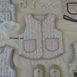 大小卷25儿童秋冬夹棉马甲韩版女童保暖印花背心双面穿棉质