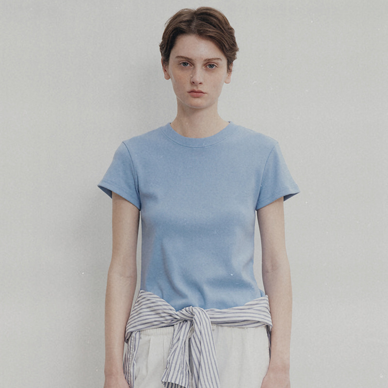 In-Stock Nw Short-Sleeve T-Shirt for Women 2025 Summer New Designer Simple Niche Round Neck Regular Shoulder Top