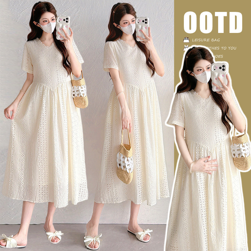 New 2026 Summer Maternity Wear Romantic Casual V-Neck Lace Long Dress Loose Maternity Dress New 2026 Summer Maternity Wear Romantic Casual V-Neck Lace Long Dress Loose Maternity Dress