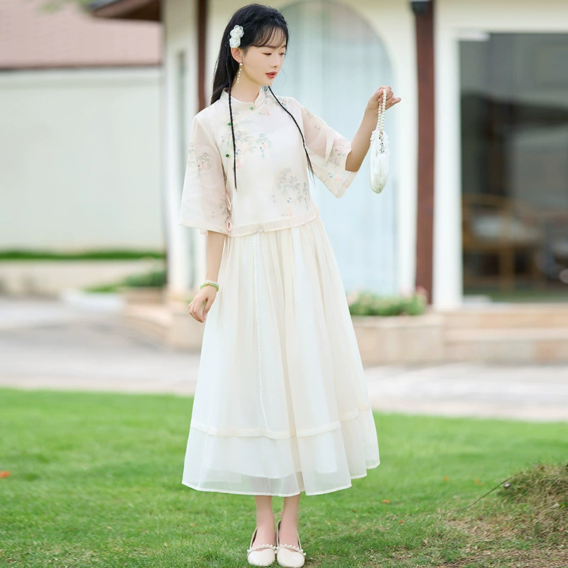 2023 летнее Новое китайское платье Тан в стиле ретро с принтом улучшенное платье Маленькая свежая девушка дзен чайная одежда костюм