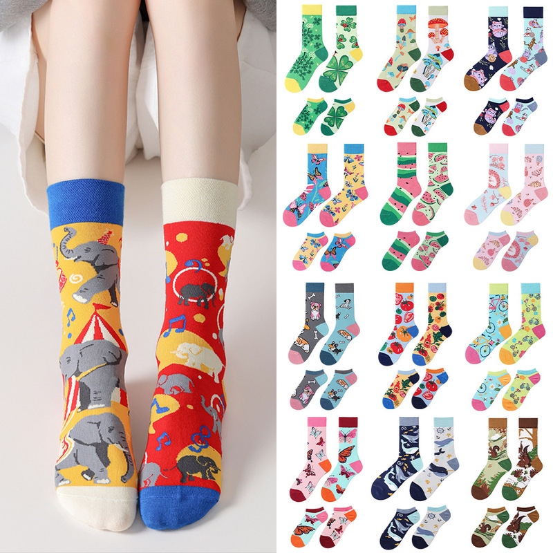 Original Ab Socks, Parent-Child Socks, Cartoon Socks for Men and Women, Couple Cotton Socks, Fashionable Trendy Sports Socks, Asymmetrical Matching Parent-Child Socks