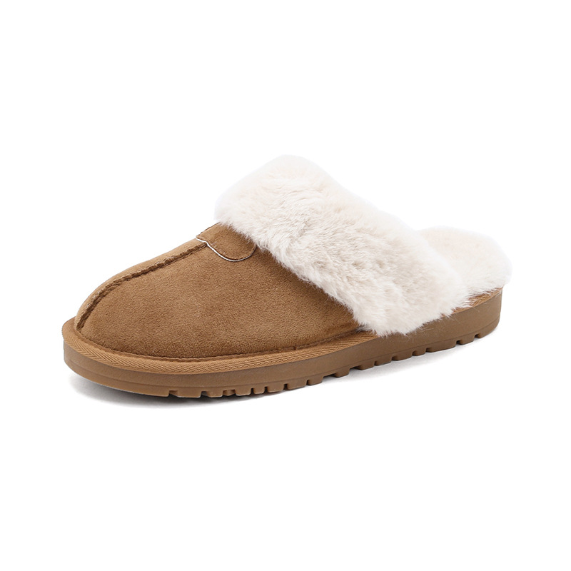 Weiwei girl 2913-1 Fluffy fluffy slippers with thick soles female leather snow boots a slip-on female wearing cotton shoes