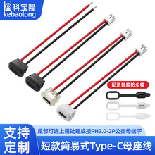 Typec 2P注胶母座电源线短款简易直压式小电器DIY透明USB充电口