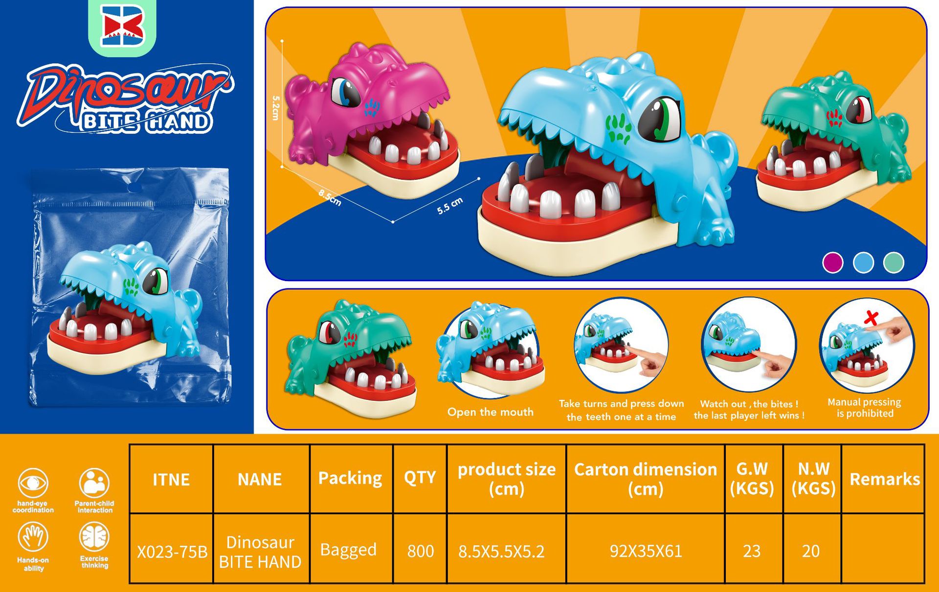 Dedo de mordida boca grande juguete cocodrilo dinosaurio gigante dedo de mordida tiburón hechizo juguetes de reducción de estrés para niños mayorista