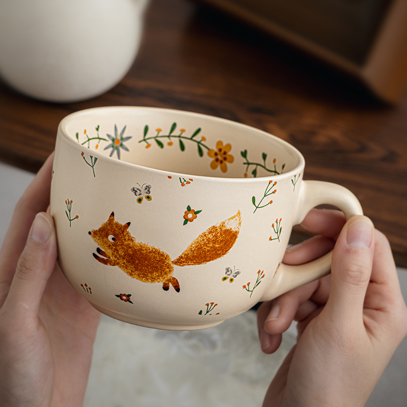 Fun Cup Creative Mug Large Oatmeal Cup Ceramic Breakfast Cup Large Capacity Yogurt Bowl Cross-Border Export