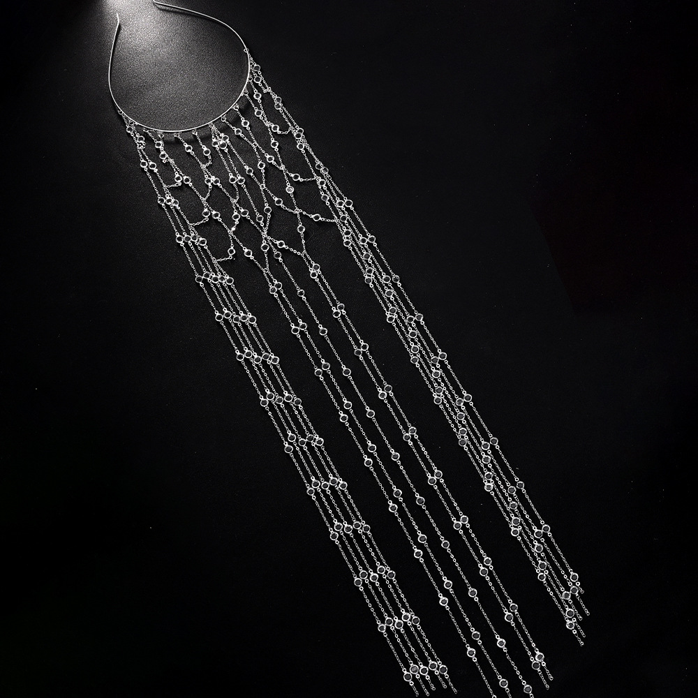 Europa y América nuevas cadenas de cabello de bordas largas exageradas diamante bandas de cabello temperamento vestido accesorios Headwear mujeres