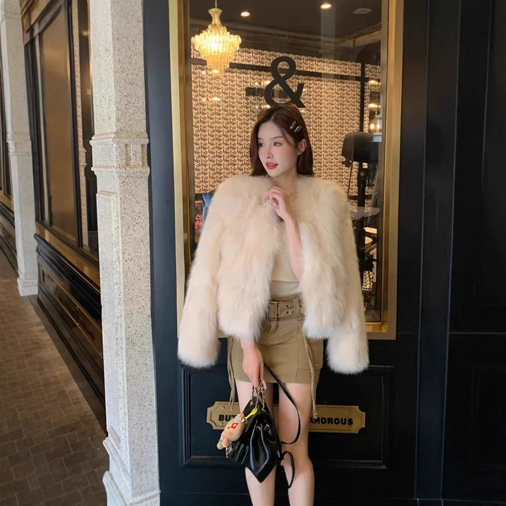 Короткая куртка из экологически чистого меха лисы в корейском стиле, осень-зима 2025, утепленная, повседневный стиль для города
