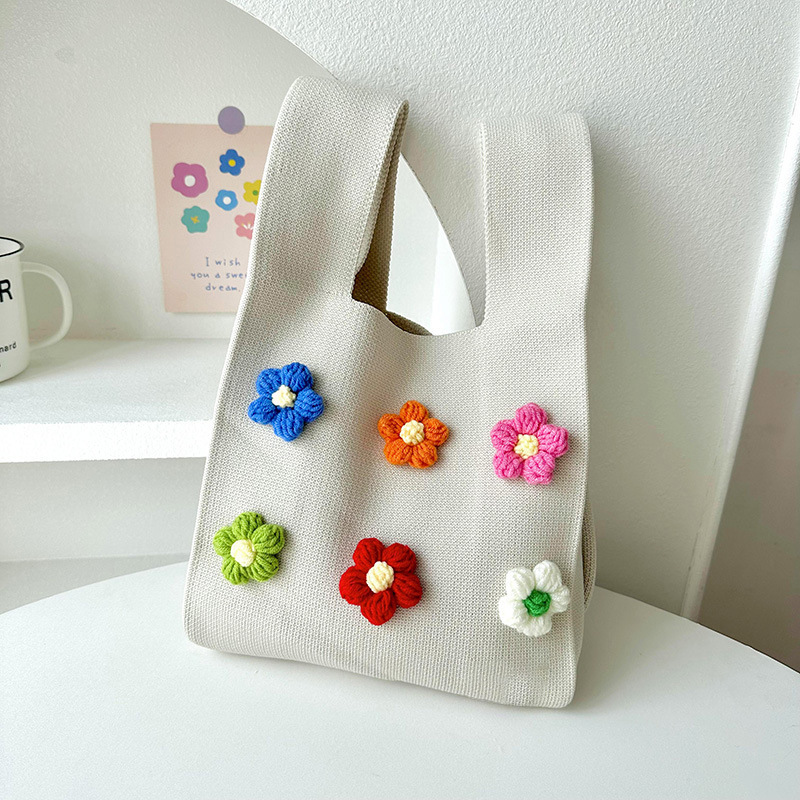 Dopamina lindo colorido pequeña flor de punto bolso de hombro estilo coreano versátil gran capacidad bolso de mano bolso de la muñeca