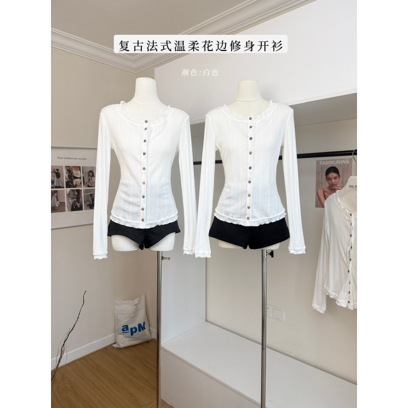 Sena 2026 Autumn New Full Henley Collar Lace Cardigan/Puff Sleeve T-Shirt Women's Early Autumn Top