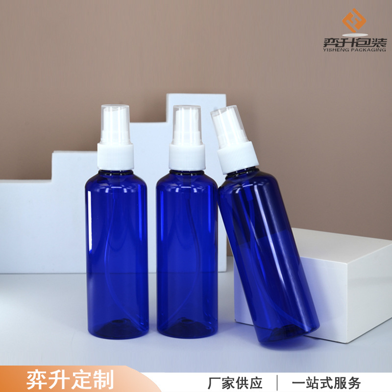 厂家长期现货供应  100ml圆肩塑料分装喷壶 细雾蓝色塑料喷雾瓶