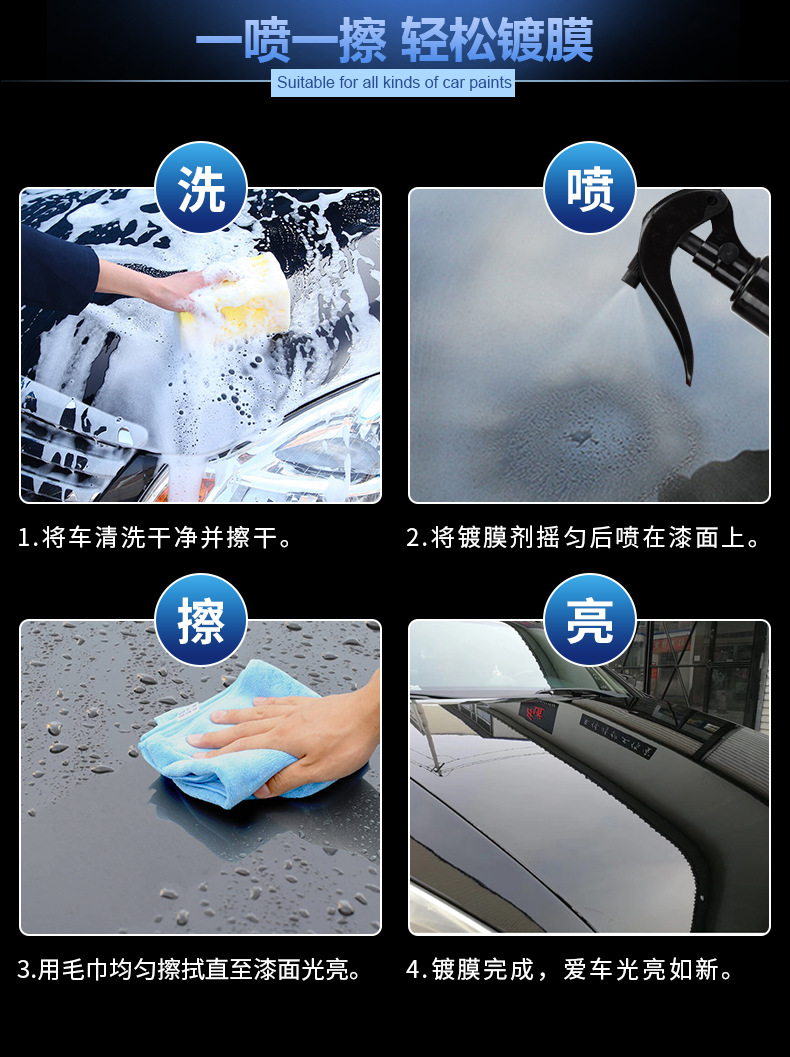 Factory Direct Sales of Nano Crystal Coating Agent, Powerful Water Repellent, Brightening Car Paint, Sun Protection, Anti-Fouling Maintenance, One Spray, One Wipe