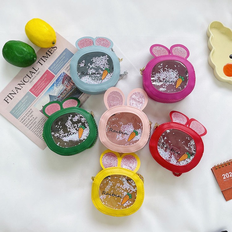 新款儿童斜挎包小童零钱包 幼儿单肩包卡通兔子亮片收纳韩版流沙