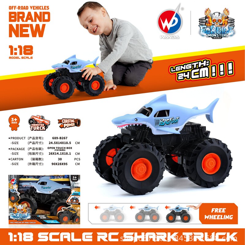 New Model 1:18 Big Wheel Shark Inertia Car Inertia Off-Road Vehicle Car Model Gift Toy Wholesale for Boys