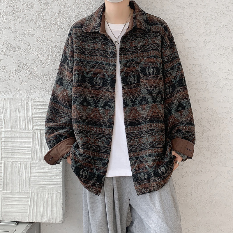 Ethnic-style Xizang Tweed Thickened Shirt Men's Autumn and Winter Design Niche Jacket plus size Jacket Ethnic-style Xizang Tweed Thickened Shirt Men's Autumn and Winter Design Niche Jacket plus size Jacket