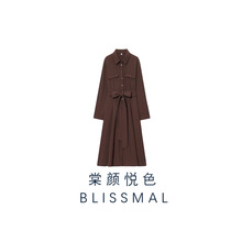 ZARO 自制 欧美风 秋季时尚气质优雅咖啡色翻领配腰带衬衫连衣裙