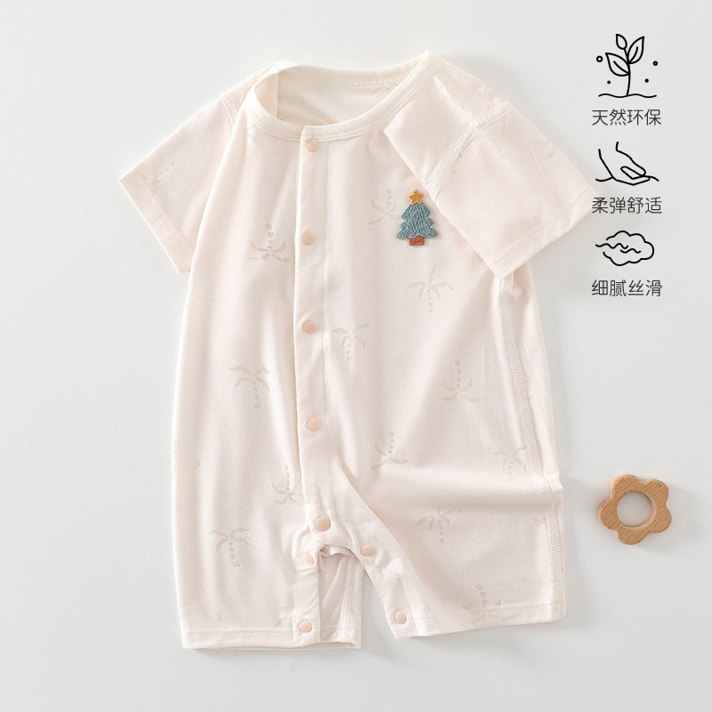 Baby Summer Thin Clothes Short-sleeved Breathable Flower-burning Air-conditioning Clothing Baby's Unibody Clothes Boneless Pajamas Anyang Baby's Clothing
