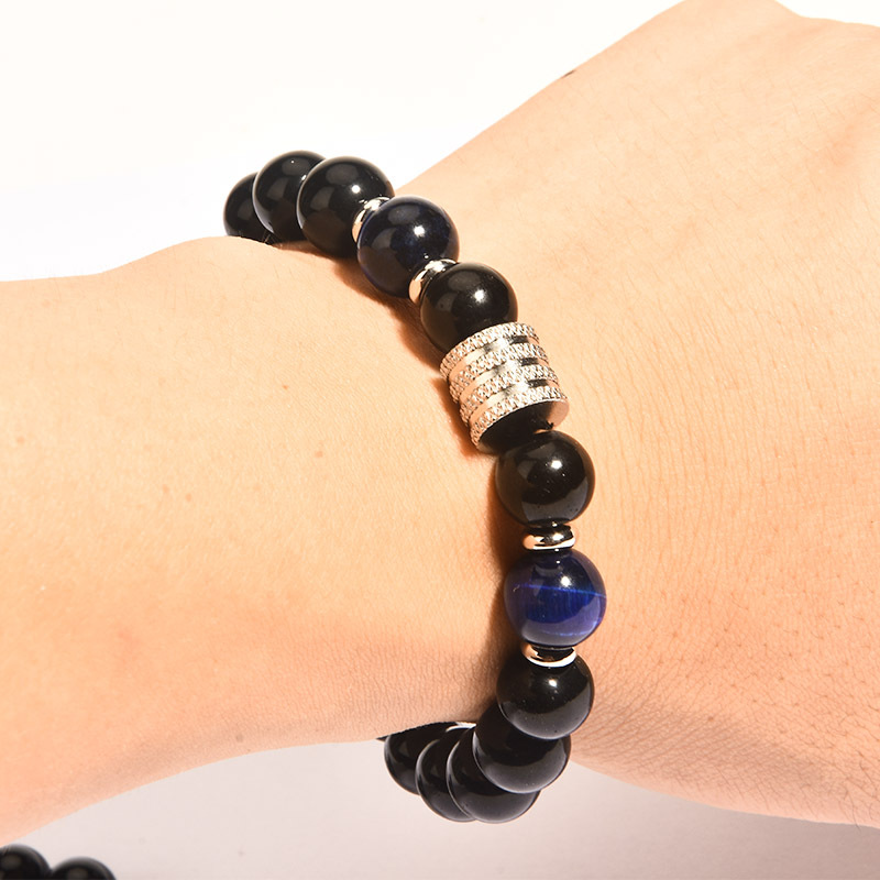 Retro Geometric Tiger Eye Obsidian Men's Bracelets display picture 4