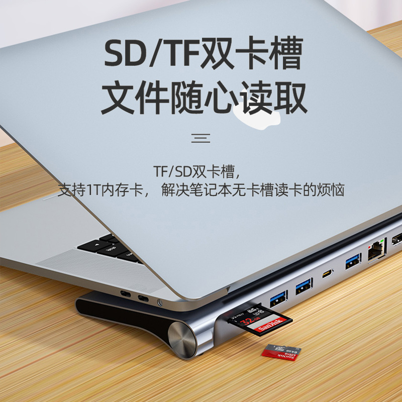 Cross-border type c hub docking station usb hub multifunctional hub docking station 12-in-1 dual HDMI differential display