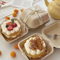 ネットで話題のインスタ風弁当ケーキボックス、洋菓子・焼き菓子・スフレ用使い捨て紙パルプボックス、カットケーキ用分割ボックス