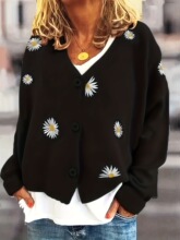 C 18391 Chrysanthemum embroidered cardigan ����廨����
