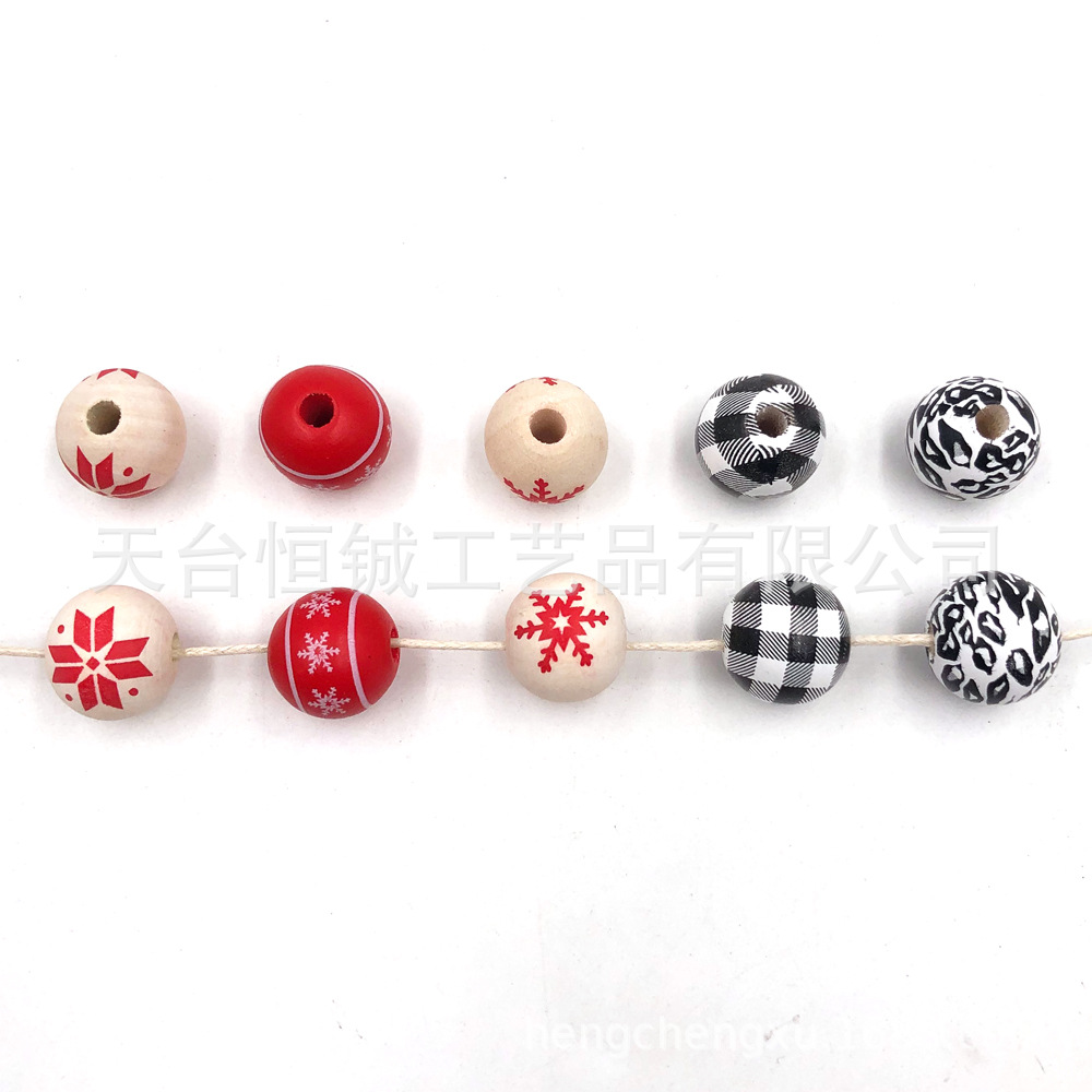 New 16mm Lotus round bead log color children's diy snowflake houndstooth decorative wooden bead jewelry accessories