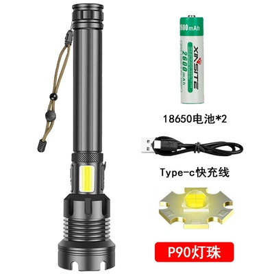 zoom flashlight, long-lasting, long-range UV fənərlər - 1809-18650-flashlightlong-model-p90-high-brightness-led-kraft-paper-box-packaging-2-x-18650-batteries
