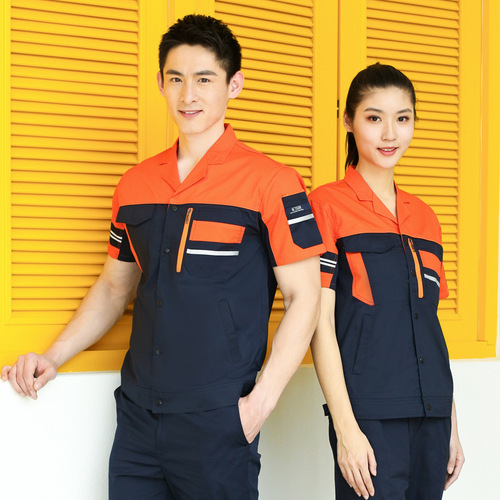 Summer Short Sleeve Workwear Set Men High-Quality Durable Automotive Repair Shop Uniform Workwear Protective Clothing Top Wholesale with LOGO Printing