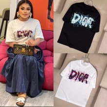DIO迪家棉半袖新款联名印花圆领短袖男女情侣款宽松加厚棉短袖T恤