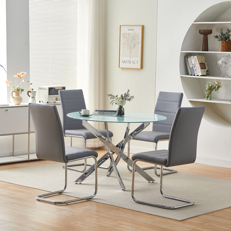 Exportación de vidrio temperado comedor mesas y sillas de comedor, mesa y sillas de cafeteria de ocio, mesa y sillas combinadas, área de negociación de recepción