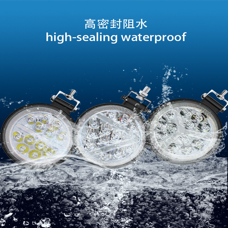 Nueva luz de trabajo led de gran campo de visión redonda de 4 pulgadas 12led36W luz amarilla luz diurna con luz auxiliar de camión intermitente