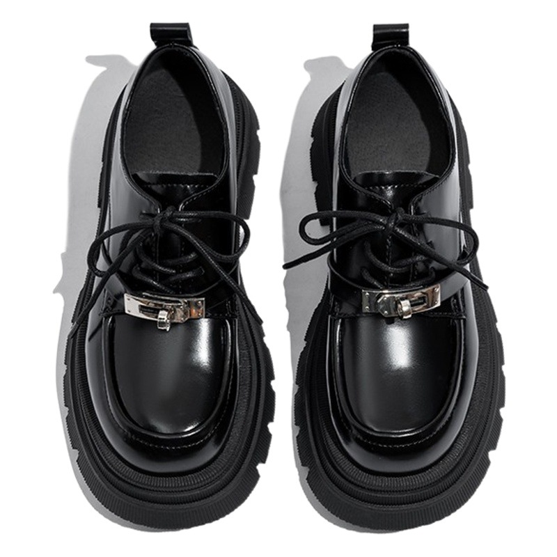 Thick-Soled Black Small Leather Shoes 2025 Women's Genuine Soft Leather Autumn and Winter New Lace-Up British Style Versatile Loafers Flats