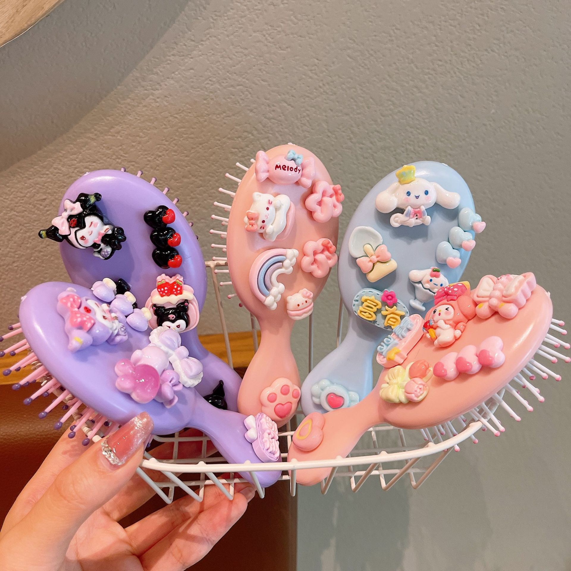 Lindo portátil con tapa plegable, peine de bolsa de aire plegable, masaje, peine pequeño, espejo, mini peine de colchón de aire portátil todo en uno, mujer