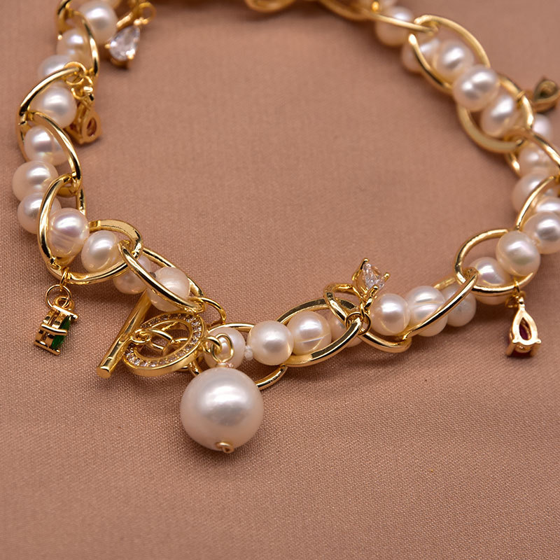 XlentAg pulsera de perlas de agua dulce natural mujer moda europea y americana personalidad original hecha a mano joyas de perlas