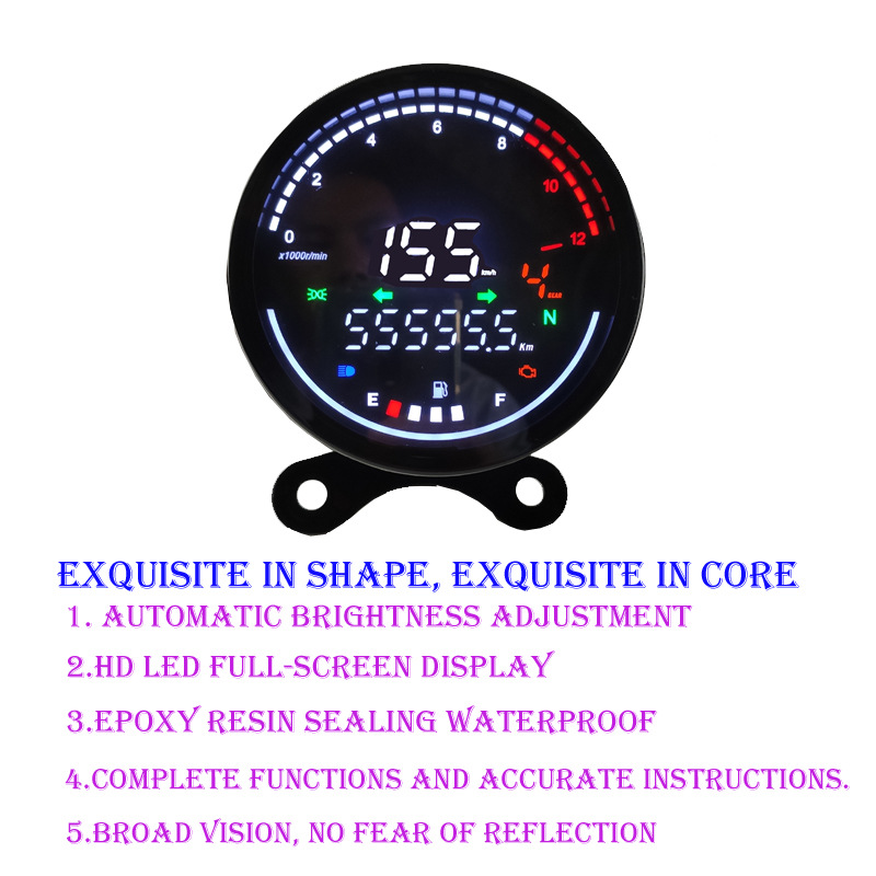 Retro Motorcycle LCD Digital Meter Speedometer Tachometer Odometer