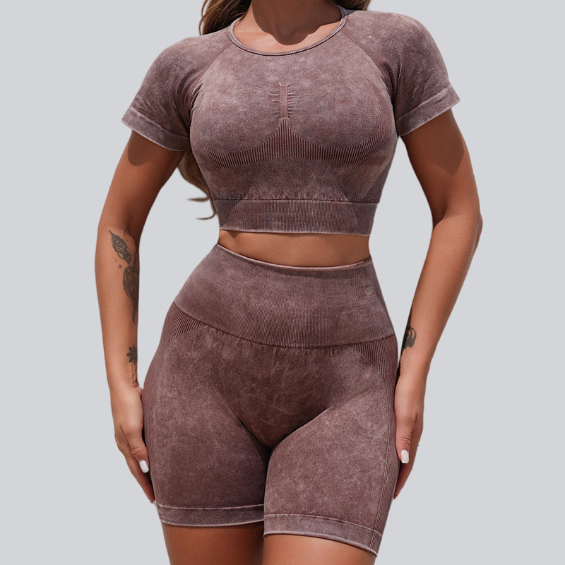 Nuevos pantalones cortos transfronterizos con umbilical abierto, yoga, elevación de cadera, cintura alta, Amazon, ropa de mujer apretada europea y americana, mangas cortas