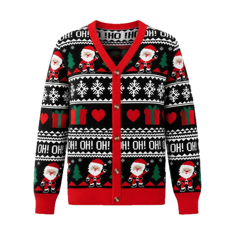 Customized Christmas Cardigan Sweater for Cross-Border Trade, Unisex Autumn and Winter European and American Plus-Size Santa Claus Jacquard Knit Jacket Customized Christmas Cardigan Sweater for Cross-Border Trade, Unisex Autumn and Winter European and American Plus-Size Santa Claus Jacquard Knit Jacket