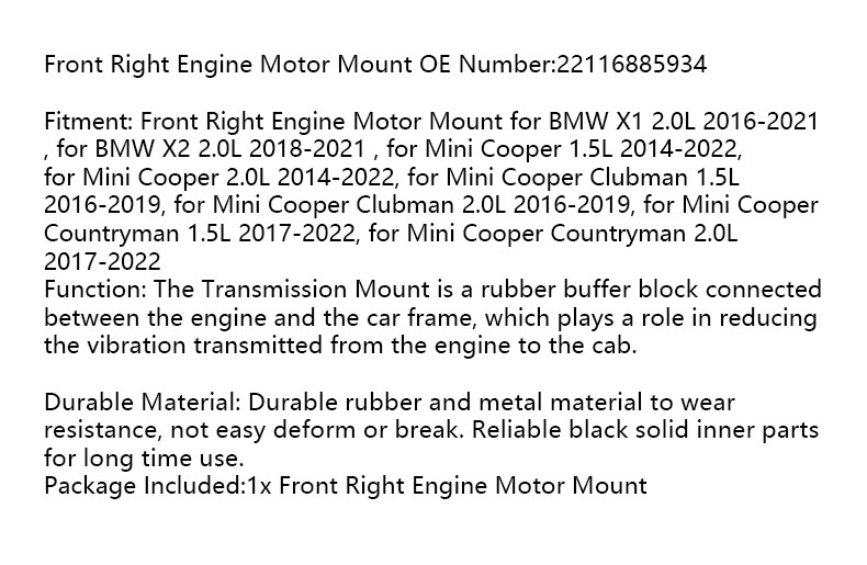 Suitable for Bmw Engine Mount Rubber 22116885934 Right Engine Motor Mount Reissue