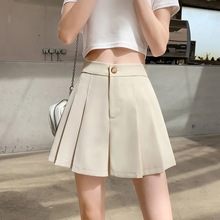 2022年夏季新款西装短裤女百褶休闲阔腿裤韩版时尚高腰显瘦设计感