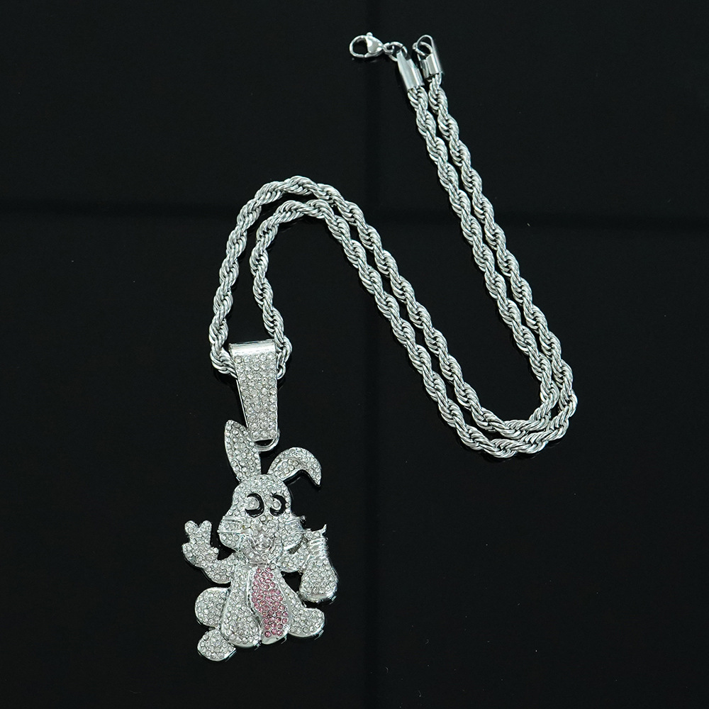Hip-Hop estilo personalidad diamantes goteo de aceite dibujos animados colgante conejo collar cadena cubana accesorios de moda moda collar