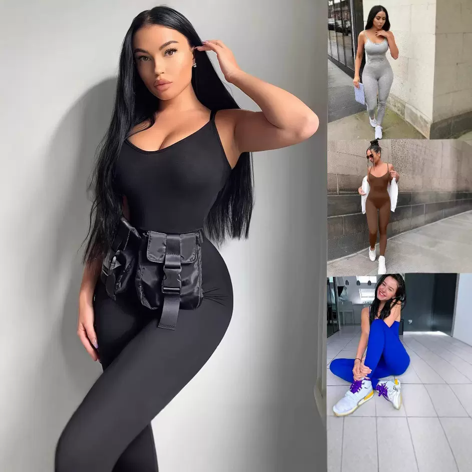 欧美外贸爆品连体裤2025春季女装新款时尚纯色瑜伽运动连体裤女