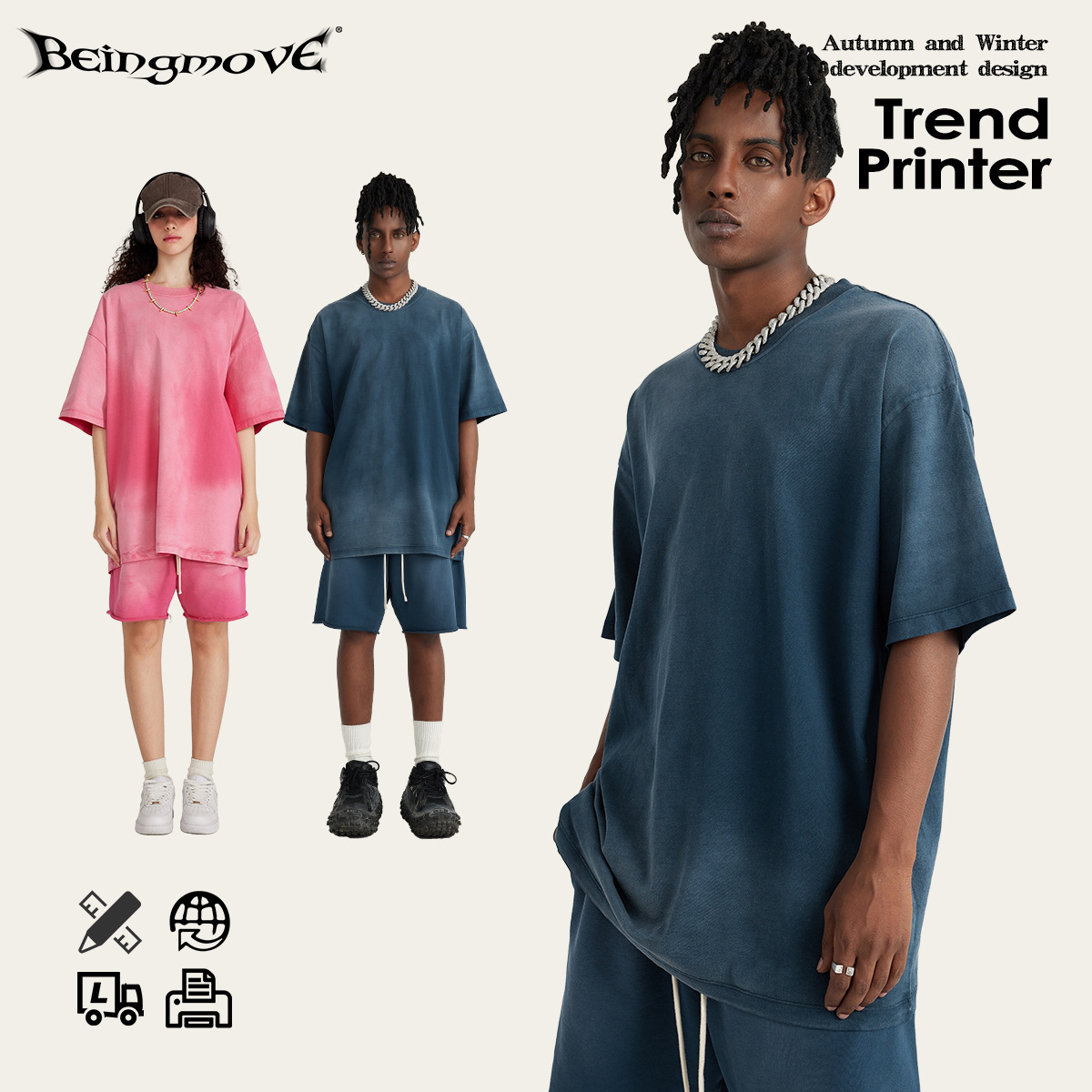 Impresora de marcas| 2025 primavera y verano juventud algodón cuello redondo lavado con agua de manga corta estilo americano calle suelta camiseta de hombre