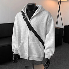 潮牌双拉链外套男秋美式学院风情侣开衫卫衣vibe高街加绒休闲上衣