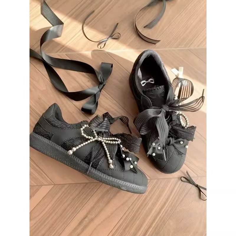 Leather retro GAT shoes platform with bow