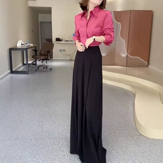 25261大爱美依缘2026春季新款女神范长袖Polo领衬衫高腰阔腿裤女