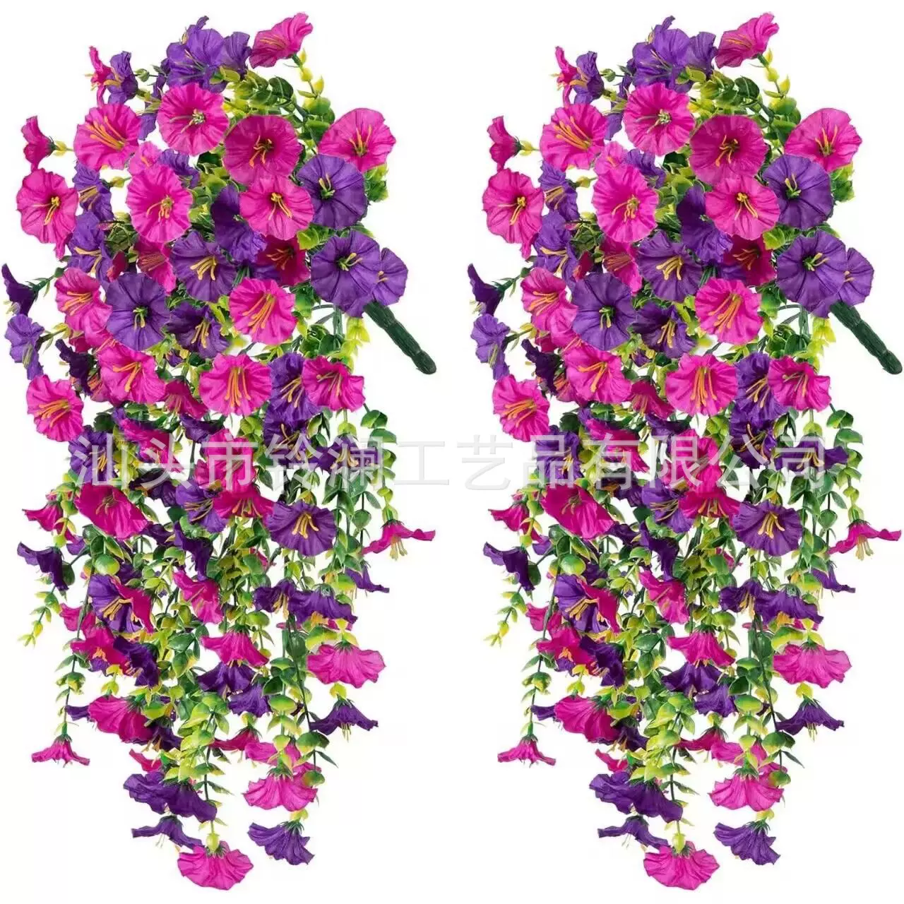 跨境仿真花尤加利牵牛花户外庭院挂藤家居婚礼装饰壁挂藤条花藤