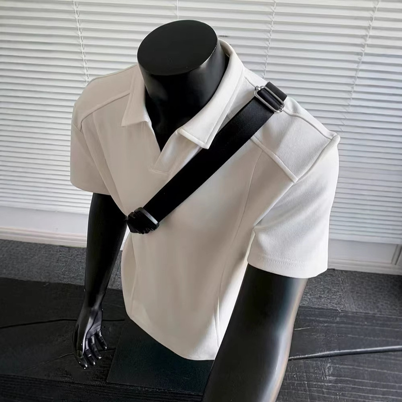 American-Style Boxy Straight-Shoulder Short-Sleeve Polo Shirt for Men, Summer T-Shirt with a Cool and High-End Vibe, V-Neck Half-Sleeve, In-Stock Wholesale
