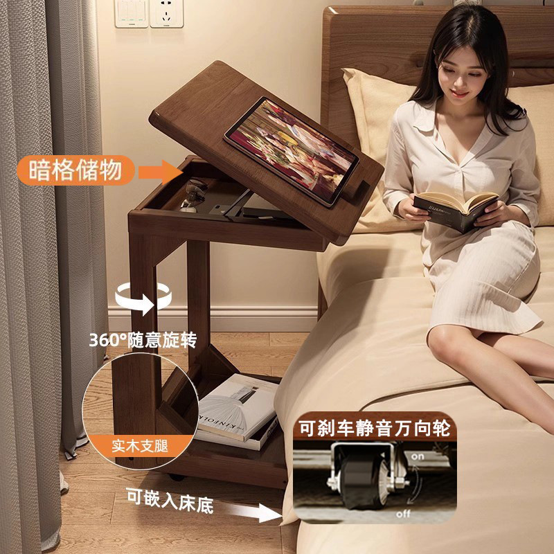 Mesa de computadora plegable móvil pequeña mesa de madera maciza dormitorio mesa de trabajo simple con ruedas escritorio